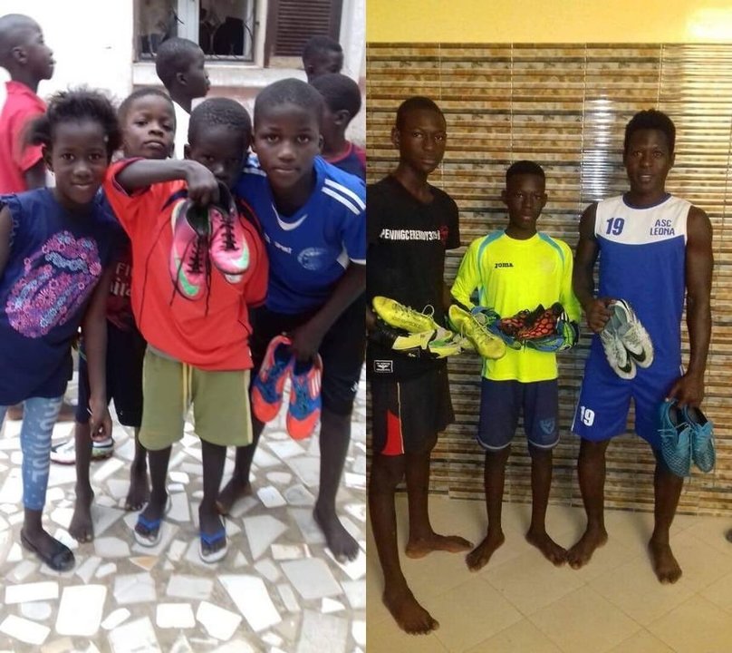 Los jóvenes de Rufisque, en Senegal, disfrutan del material deportivo reunido por los jugadores del Rápido al finalizar la campaña