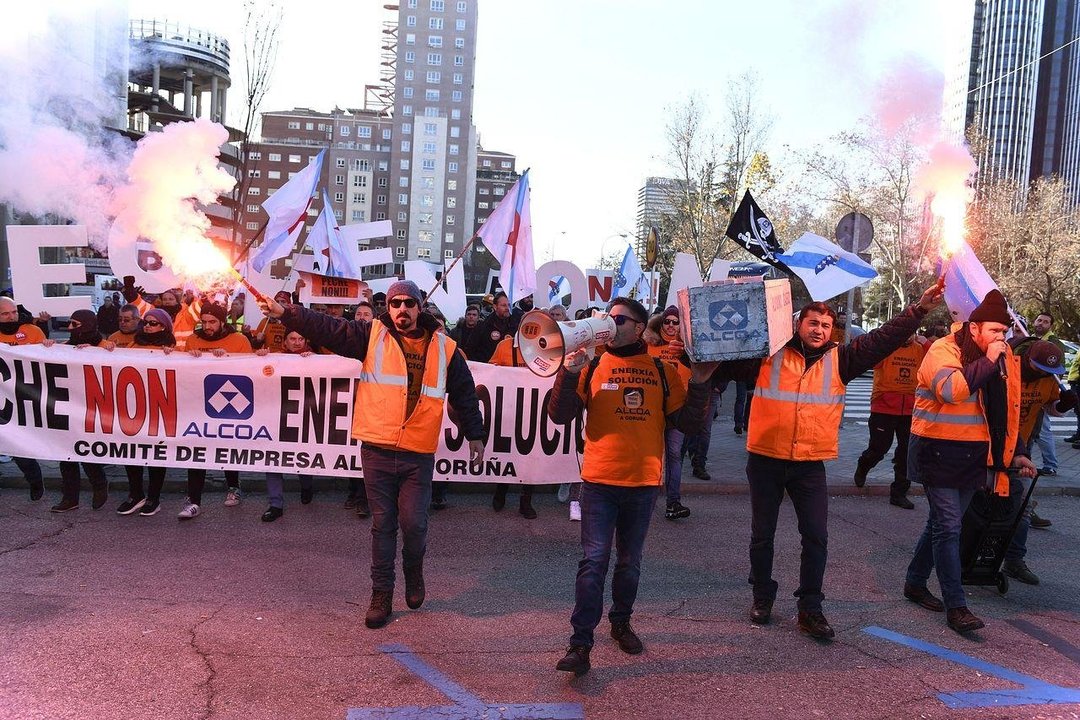 Un grupo de trabajadores de A Coruña, en la reciente protesta en Madrid.