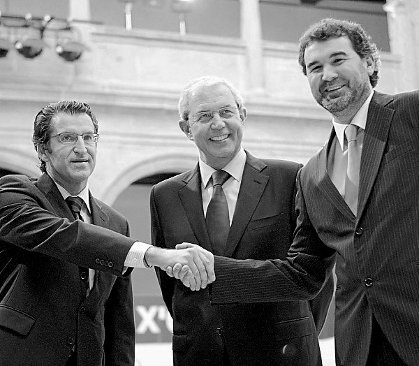 Alberto Núñez Feijóo, Emilio Pérez Touriño y Anxo Quintana, en el Parlamento de Galicia en 2008.
