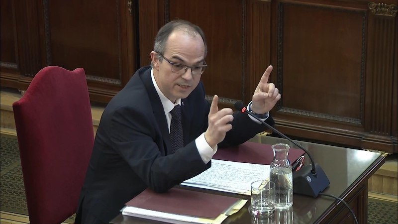El exconseller de Presidencia de la Generalitat, Jordi Turull, durante su intervención en el juicio.