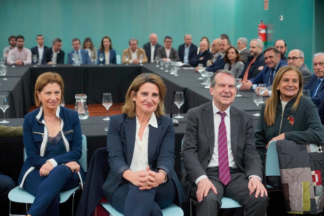 Teresa Ribera (centro), en una reunión en Vigo en la que estuvo presente el alcalde Abel Caballero. // J.V. Landín
