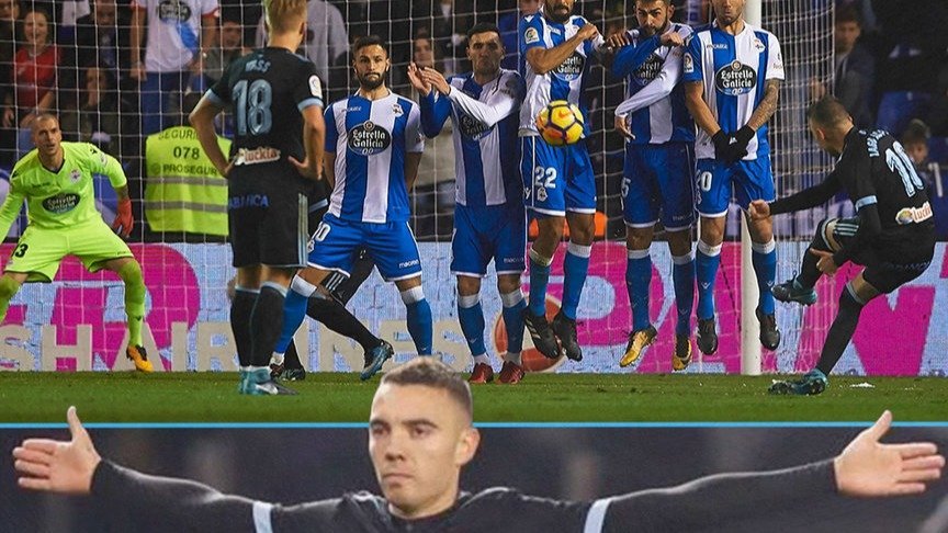 Iago Aspas marca un gol en Riazor. // X