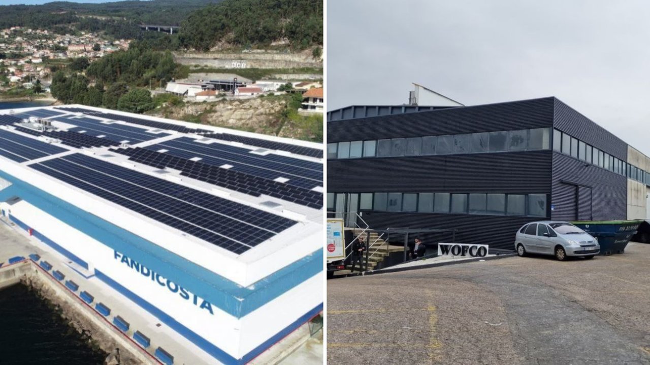 Instalaciones que Fandicosta tiene en Domaio, Moaña. La empresa está en preconcurso de acreedores. / Wofco tiene su sede y oficinas en Camiño Laranxo, Teis.