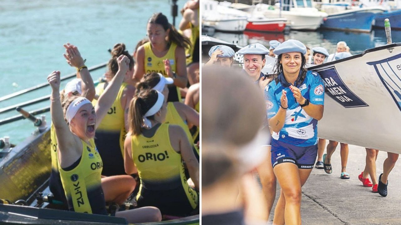 Vicky Piñeiro (amarillo) y Bea Piñeiro continúan en las embarcaciones de Orio y Donostia Arraun Lagunak.