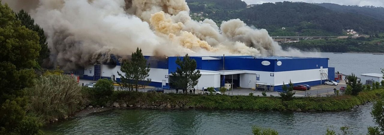 Gran incendio en la factoría Fandicosta de Domaio // JV Landín