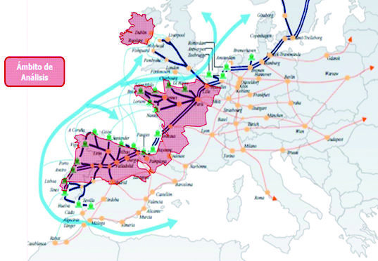 El mapa que proponen los empresarios, con el Noroeste unido a Europa.
