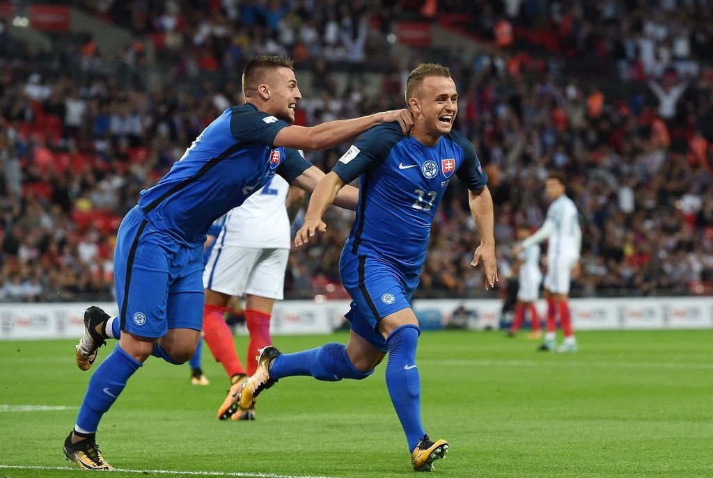 Stanislav Lobotka celebra el 0-1 de Eslovaquia en el partido de ayer ante Inglaterra en Wembley.