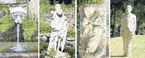 Desde izquierda, la fuente de San Antonio; el Neptuno, primera escultura civil de Vigo; la maternidad donada por Sensat y “Camino al Bosque”, de Álvaro de la Vega