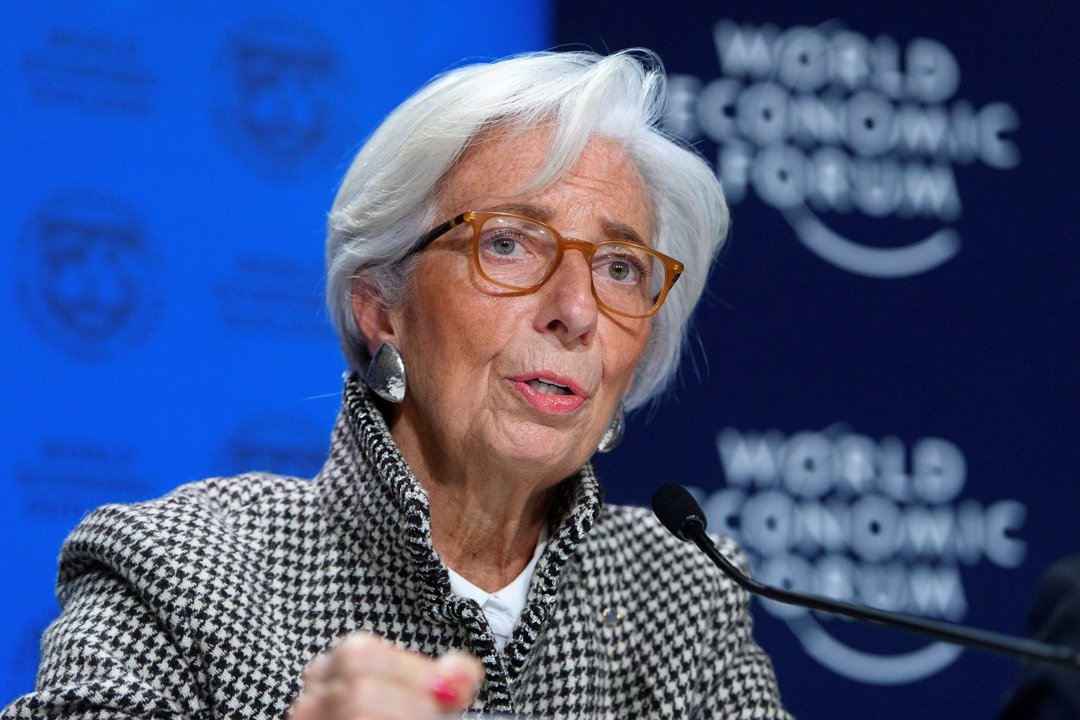 La directora gerente del FMI, Christine Lagarde, ayer en su rueda de prensa en Davos (Suiza).