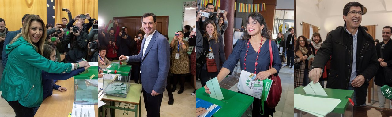 Susana Díaz (PSOE), Juan Manuel Moreno (PP), Teresa Rodríguez (Adelante Andalucía) y Juan Marín (Ciudadanos)