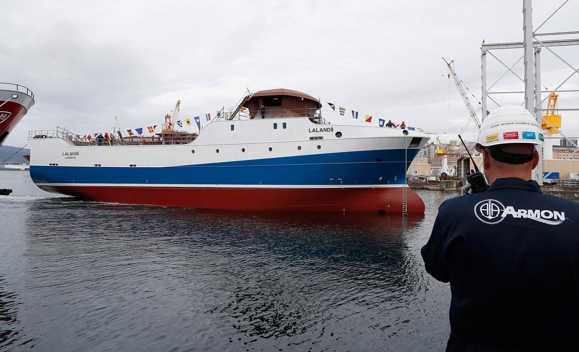 Armón Vigo es uno de los astilleros con la cartera de pedidos más estable. En la foto, botadura de un pesquero que construye para Pescanova.