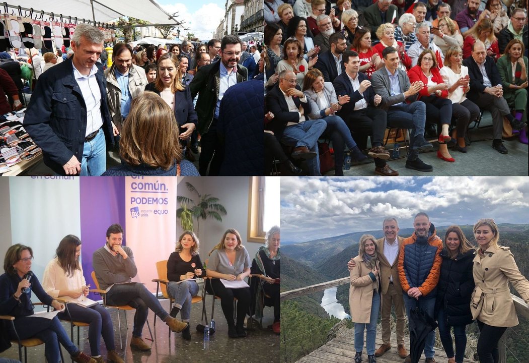 Las candidatas de PP, PSOE, Unidas Podemos y Ciudadanos en diferentes actos en los últimos días