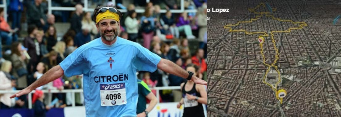 Un celtista maratoniano dibuja con zancadas el escudo del Celta en Barcelona