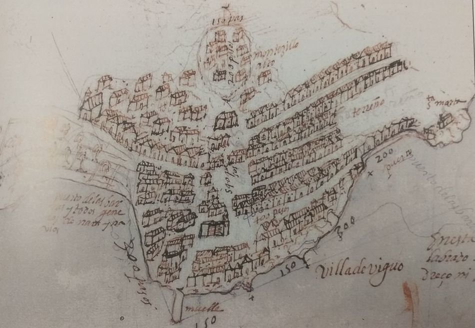 El primer plano de Vigo de 1597 realizado por Leonardo Turriano.