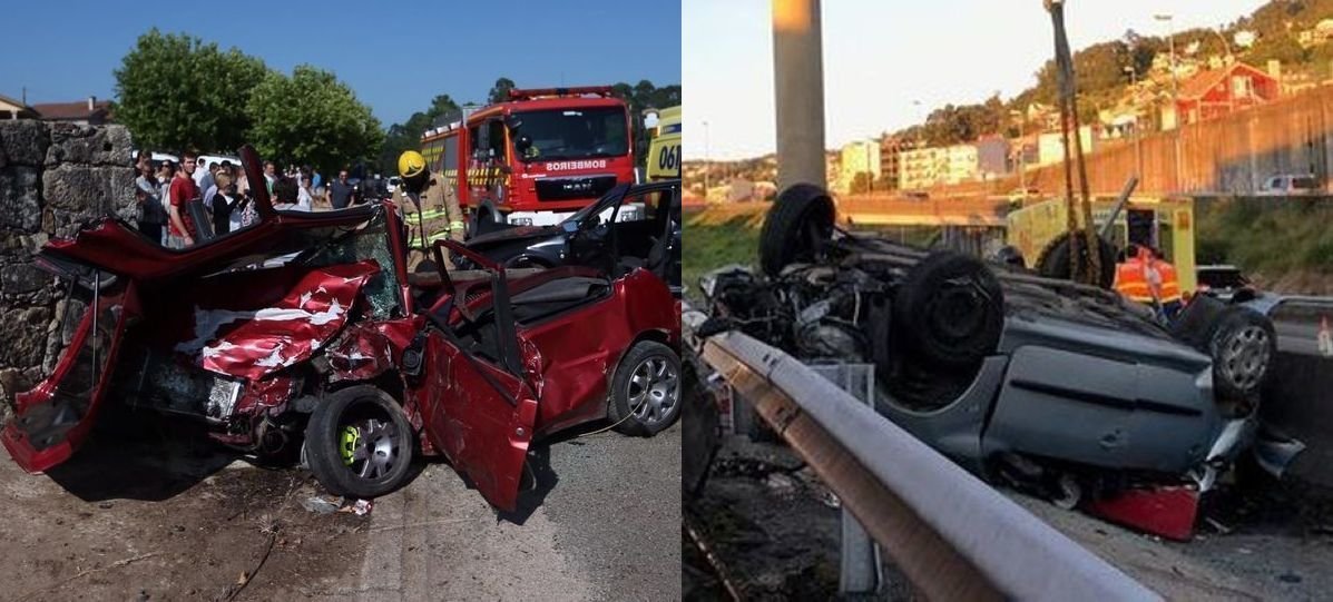 Imagen de dos de los accidentes graves ocurridos, uno en Tomiño y otro en la AP-9