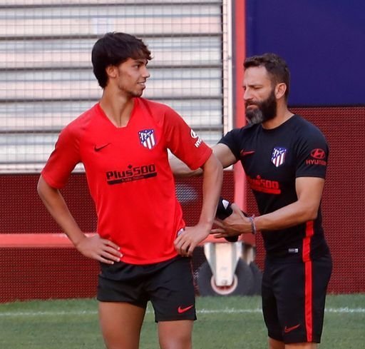El portugués Joao Félix, en el entrenamiento de ayer del Atlético.