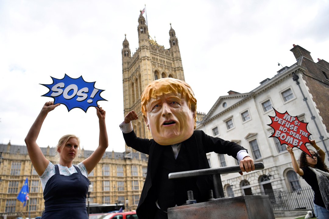 Manifestación contra Boris Johnson de contrarios al &#34;brexit&#34; en el exterior del Parlamento Británico.