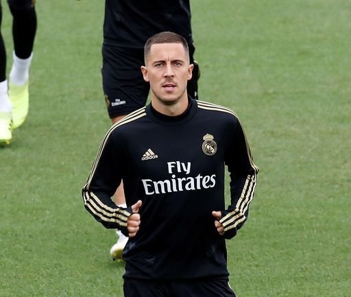 Eden Hazard, en el entrenamiento de ayer con el Madrid.