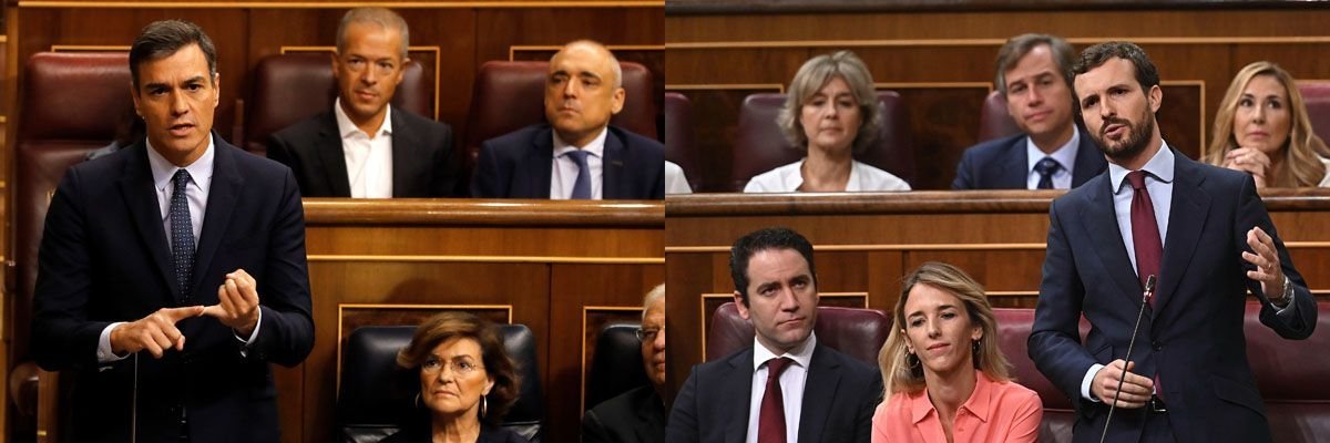 El presidente del Gobierno en funciones, Pedro Sánchez, y el líder del PP, Pablo Casado