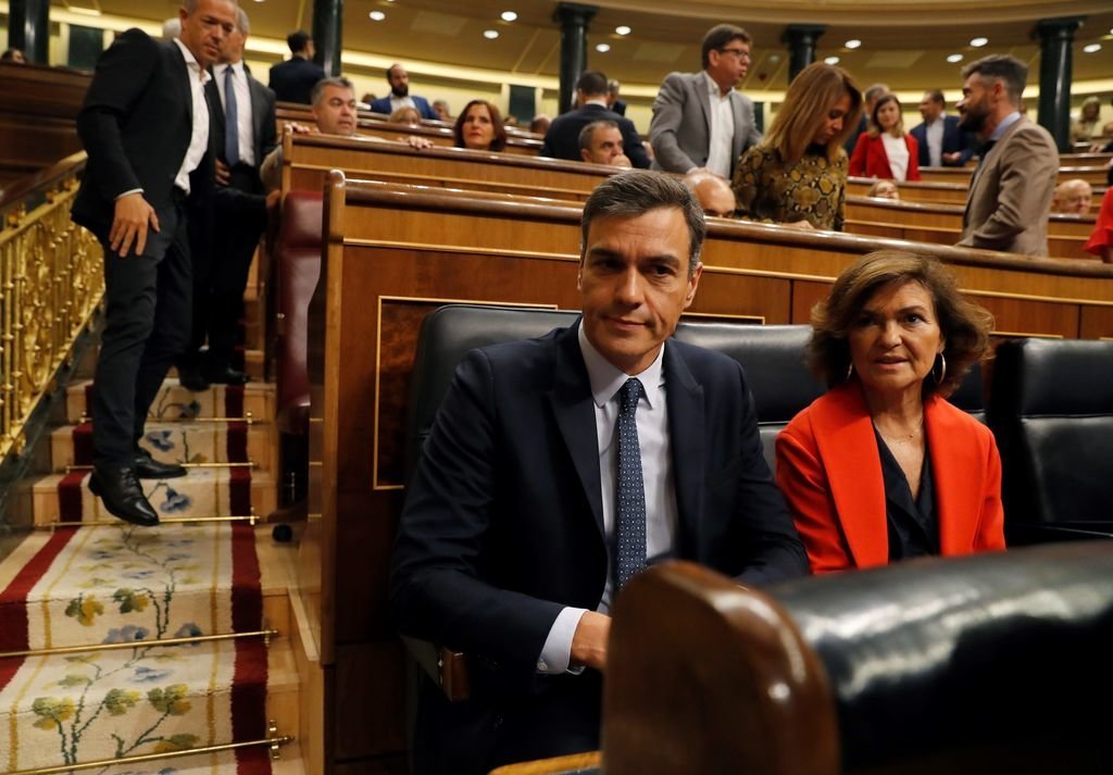 Sánchez y Calvo, en sus escaños del Congreso durante el último pleno de la Legislatura.