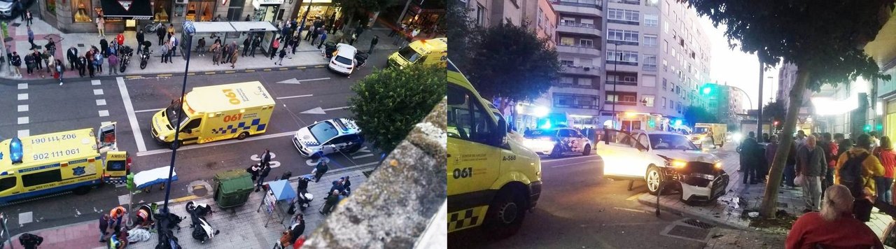 El personal de ambulancias atiende a los heridos en Fragoso tras el accidente y el coche