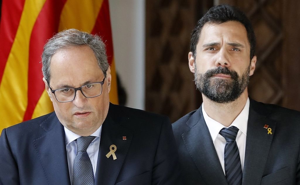 El presidente de la Generalitat, Quim Torra y el presidente del Parlament, Roger Torrent
