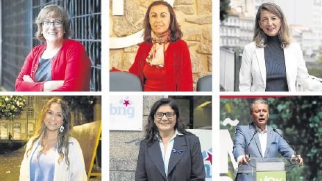 Olga Alonso (PSOE), María Ramallo (PP), Yolanda Díaz (Podemos), Beatriz Pino (Ciudadanos), Carme da Silva (BNG) y Antonio Budiño (Vox)