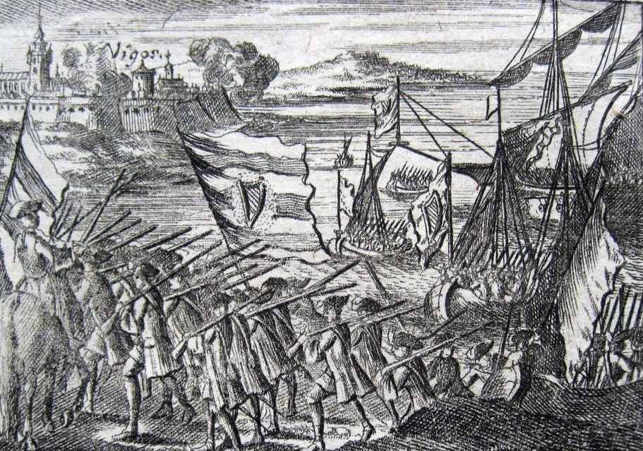 Grabado de la toma de Vigo por las tropas inglesas en noviembre de 1719.