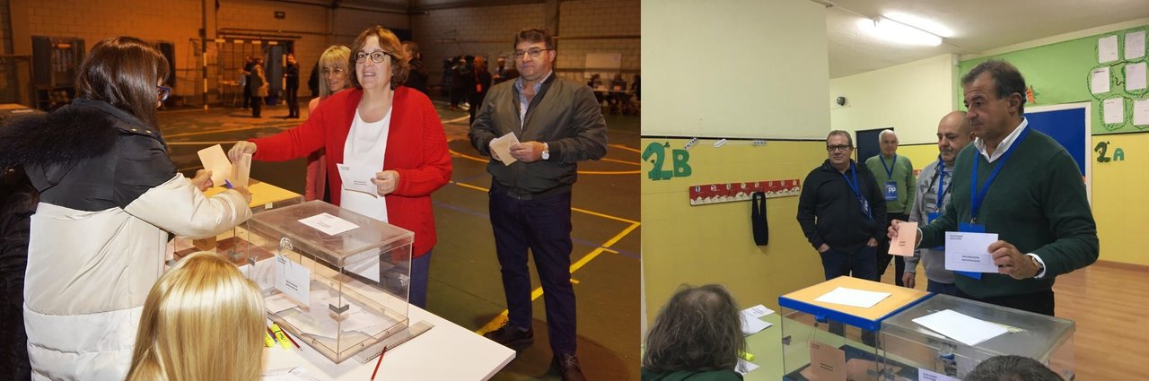 Olga Alonso, cabeza de lista del PSOE por la provincia, votó en O Calvario. y El candidato al Senado por la provincia, Javier Guerra, votó en Coruxo