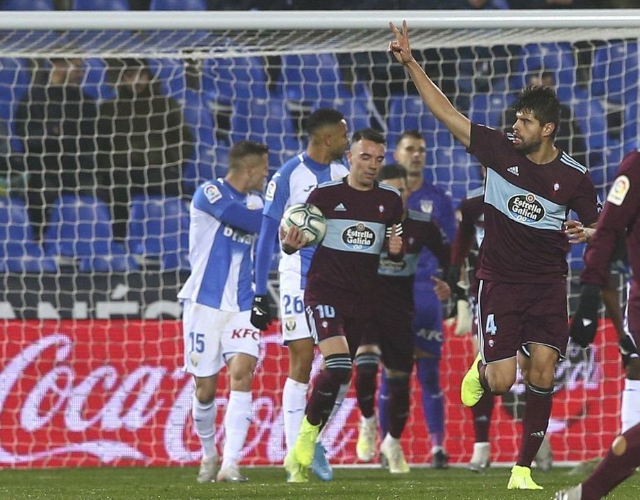 Néstor Araujo celebra el gol que marcó ante el Leganés.