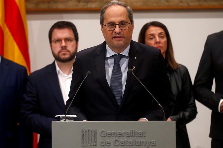 El presidente de la Generalitat de Cataluña, Quim Torra, durante su comparecencia ante los medios