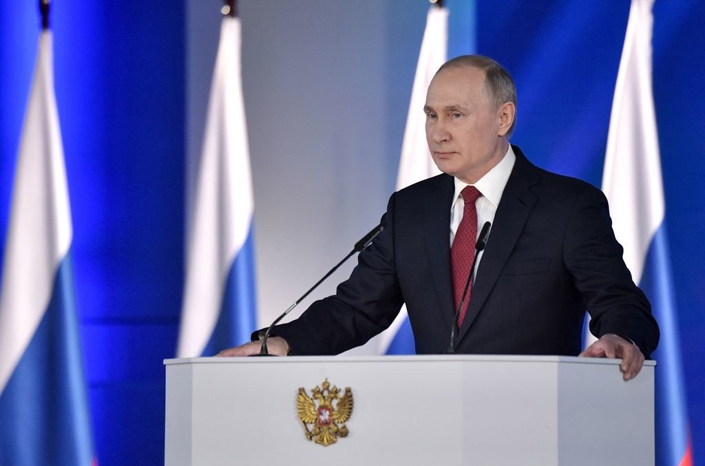El presidente ruso Vladimir Putin en su conferencia anual.