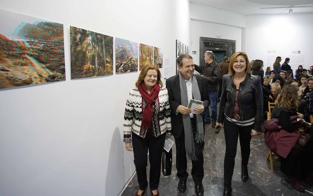 Abel Caballero, junto a su mujer Cristina Alonso y a la concejala Yolanda Aguilar, en la exposición.