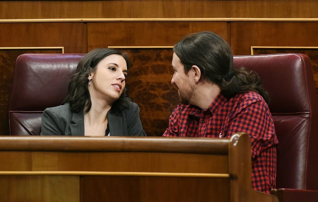 Irene Montero y Pablo Iglesias, juntos en el Congreso de los Diputados.