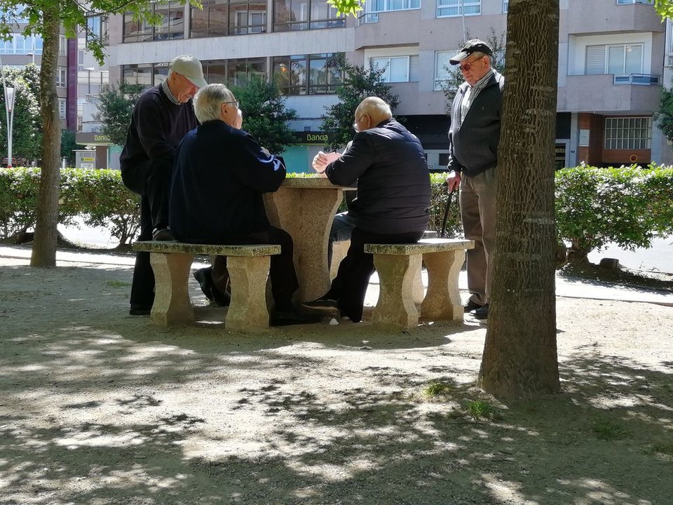 Un grupo de jubilados en el parque de Coia-Travesas de Vigo.