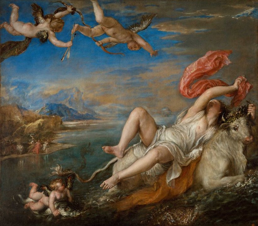 La obra de Tiziano, &#34;El rapto de Europa&#34;, expuesta en Boston.