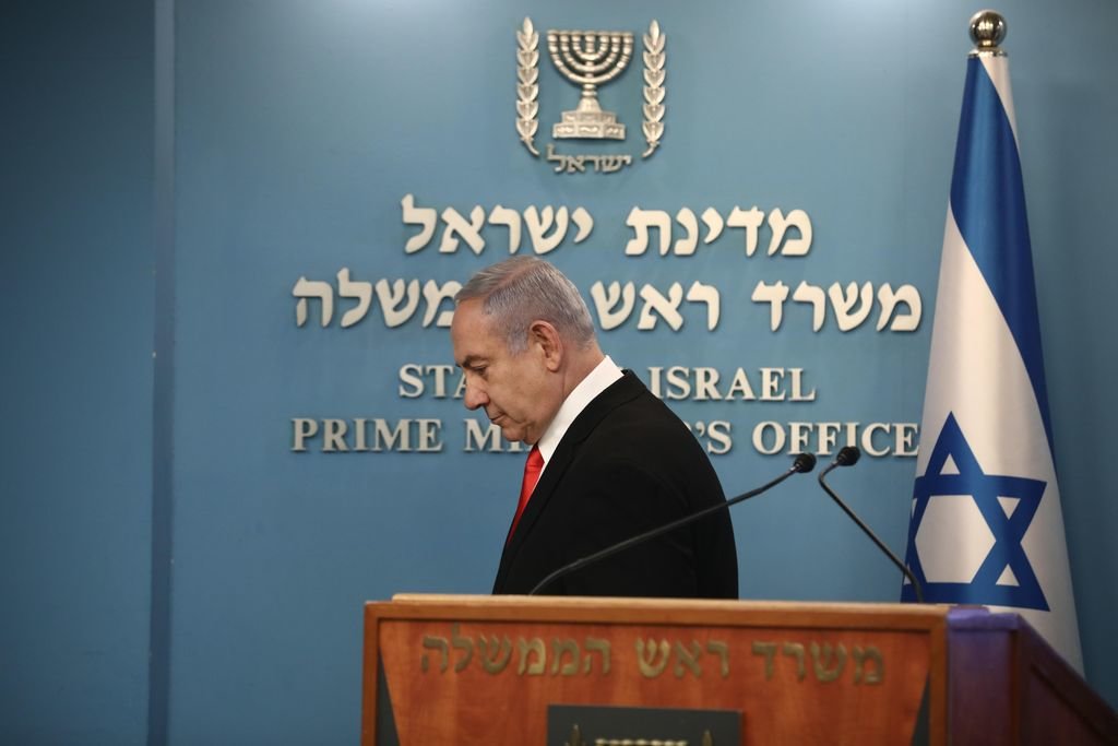 Netanyahu, tras  una rueda de prensa en su oficina de primer ministro en Jerusalén.