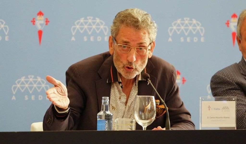 El presidente del Celta, Carlos Mouriño, durante una intervención.