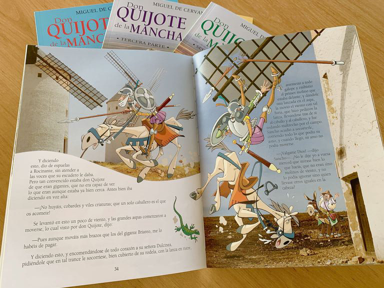 &#34;Don Quijote&#34; es una colección de cuatro libros ilustrados de forma amena para el público infantil.