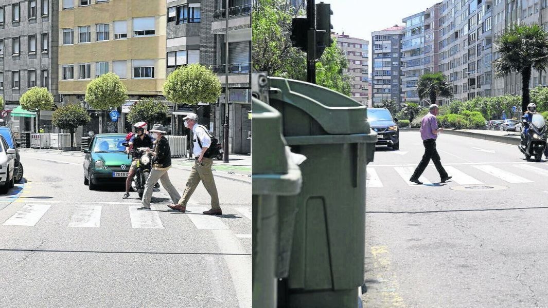Pasos de peatones con mala visibilidad en Pizarro, Travesía de Vigo y Falperra, bien por coches aparcados o contenedores que no dejan ver cuando el peatón irrumpe en la calzada.