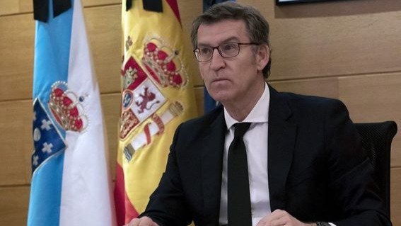 Núñez Feijóo, durante la videoconferencia con Sánchez y el resto de presidente autonómicos.