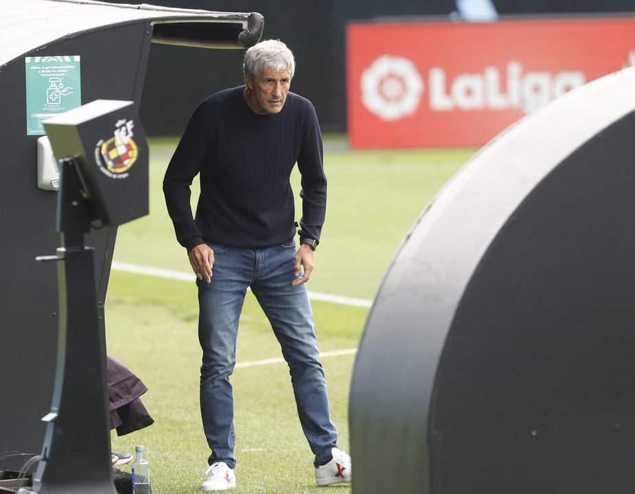 El técnico del Barcelona, Quique Setién, el pasado sábado en Balaídos.