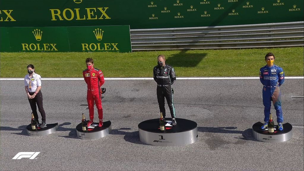 Leclerc, Bottas y Norris, en el podio del Gran Premio de Austria.