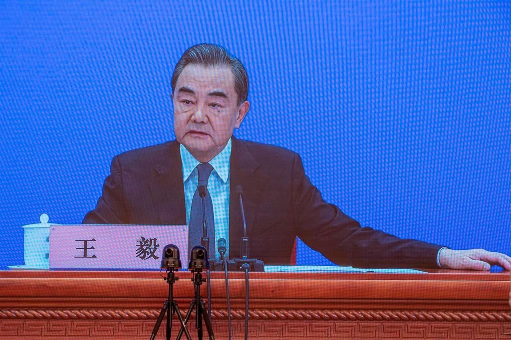 El ministro de Exteriores chino, Wang Yi, en su comparecencia de prensa ayer.