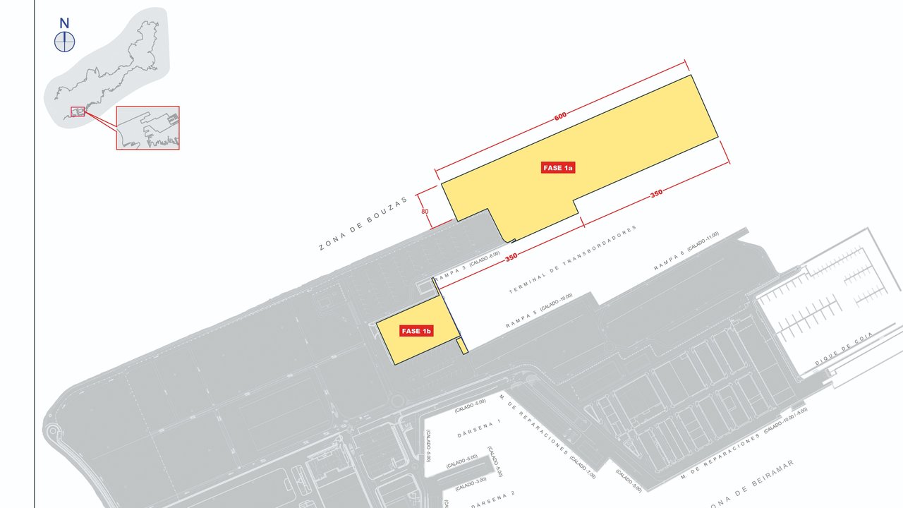 En la imagen, la propuesta que maneja el Puerto para ampliar la terminal de Bouzas.