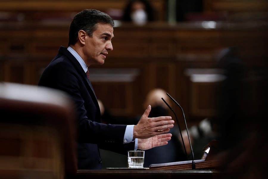 El presidente del Gobierno, Pedro Sánchez, durante su intervención en la moción de censura de Vox al gobierno de coalición, este miércoles en el Congreso de los Diputados.