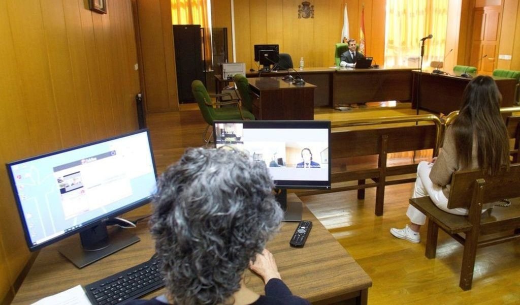 Imagen del primer juicio virtual celebrado este año en Vigo.