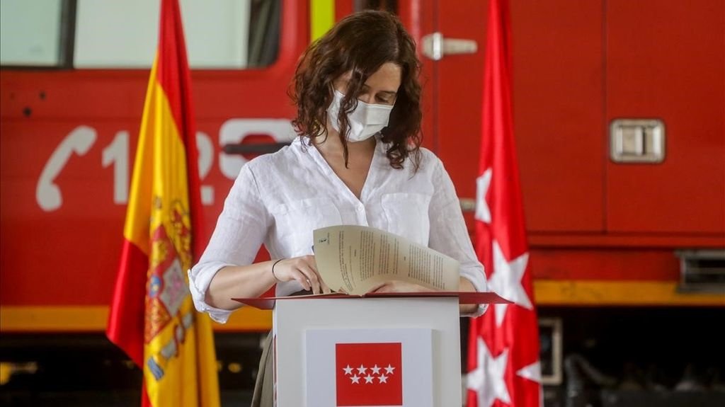 La presidenta de Madrid, Isabel Díaz Ayuso, en una comparecencia.