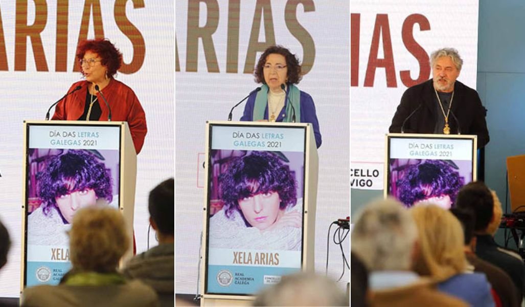 Ana Romaní, Marilar Aleixandre e Manuel Rivas, durante as súas intervencións.