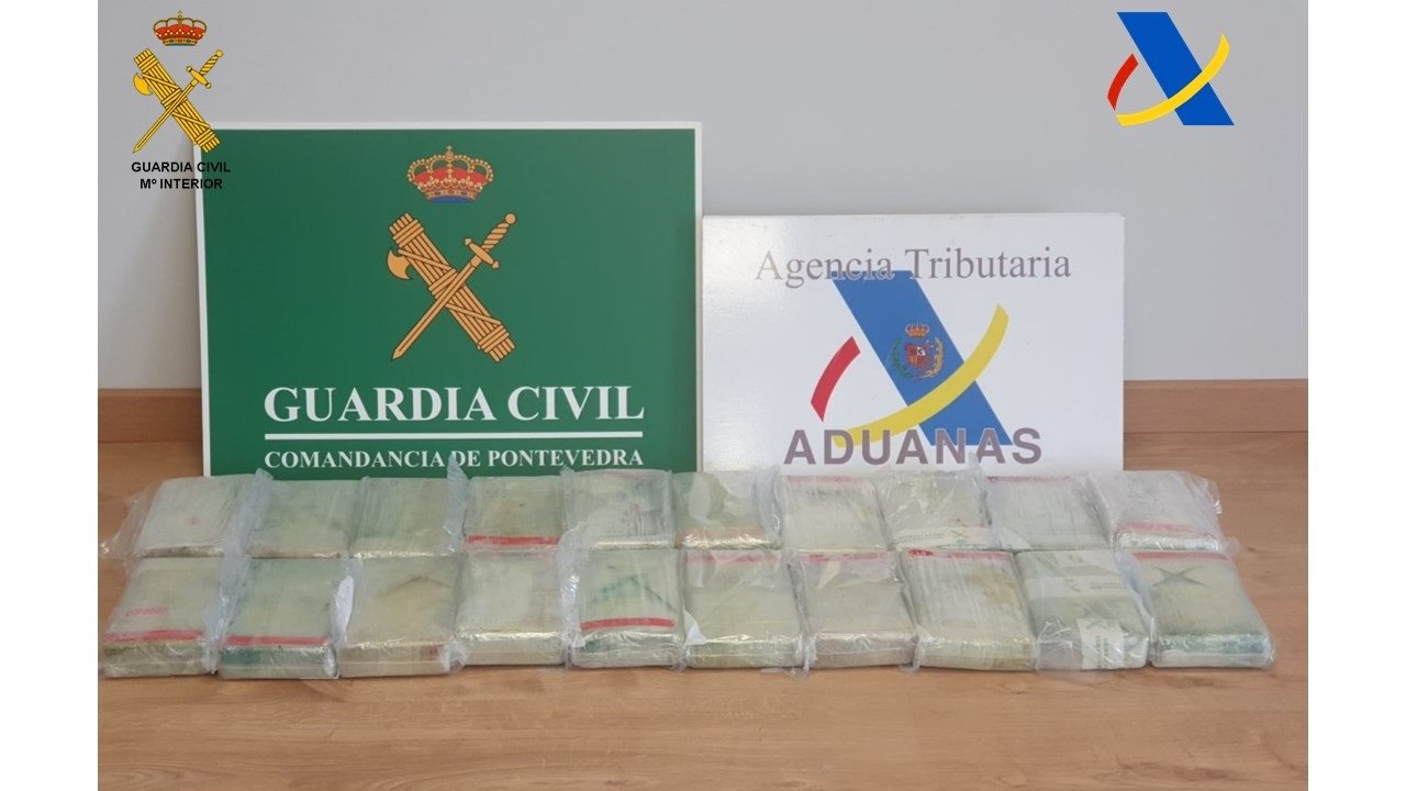 Efectivos de Vigilancia Aduanera de la Agencia Tributaria y de la Guardia Civil han intervenido 24 kilos de cocaína distribuidos en 20 paquetes descubiertos en un contenedor llegado al puerto de Vigo.